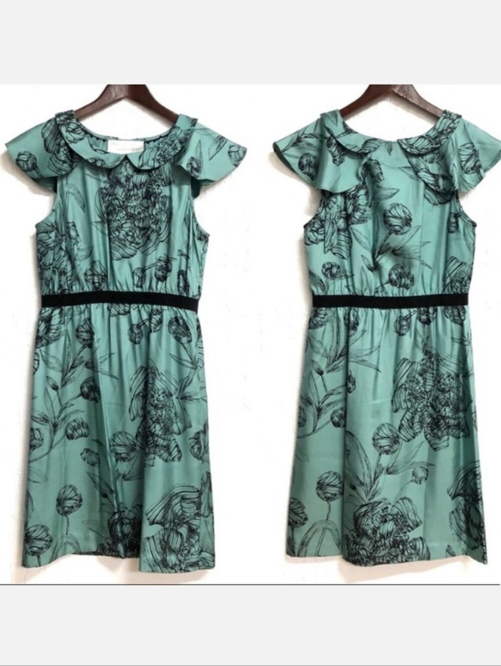 Anthropologie Leifsdottir Sage Green Floral Ruffle Dress